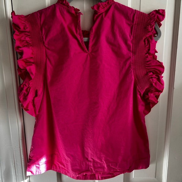 English Factory Ruffle Sleeve Poplin top. Size Small in fuschia. - Picture 5 of 9